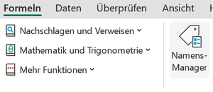 Namens-Manager unter der Registerkarte Formeln.