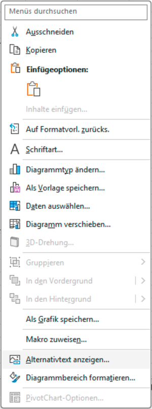 Kontextmenü mit ausgewähltem Menüpunkt Alternativtext anzeigen...