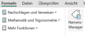 Namens-Manager unter der Registerkarte Formeln.