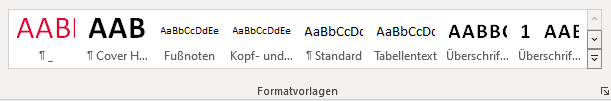Beispiele für Formatvorlagen im Word-Startmenü: Standard, Überschriften, Tabellentext etc.