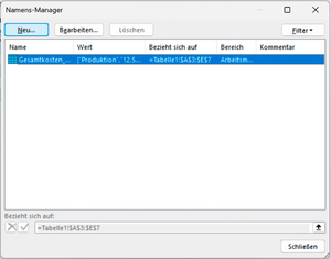 Namens-Manager mit ausgewähltem Button Neu