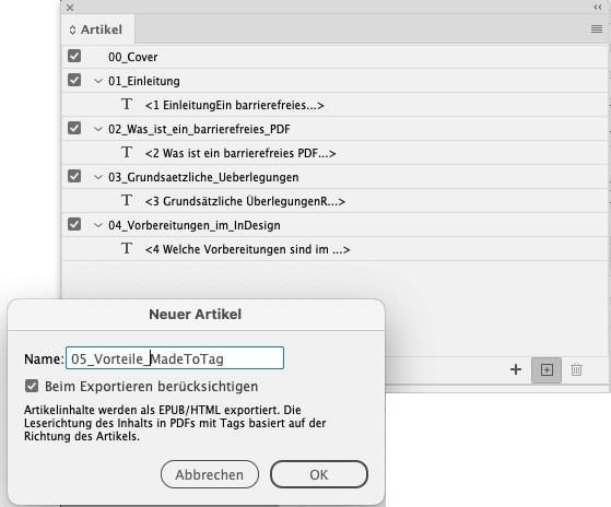 Fenster der Artikel-Palette mit bereits angelegten Artikeln. Darunter befindet sich ein Fenster zur Anlage weiterer Artikel.