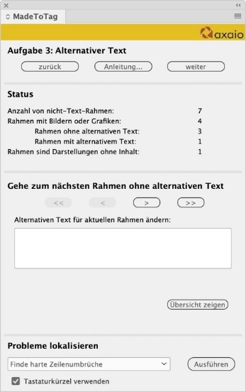 Aufgabe 3 in MadeToTag Alternativer Text mit der Möglichkeit der nachträglichen Ergänzung.