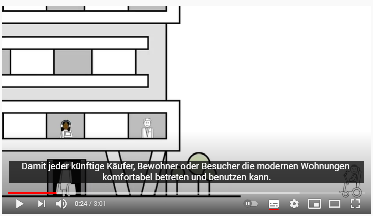Screenshot einer Szene eines YouTube-Videos mit eingeblendeten Closed Captions.