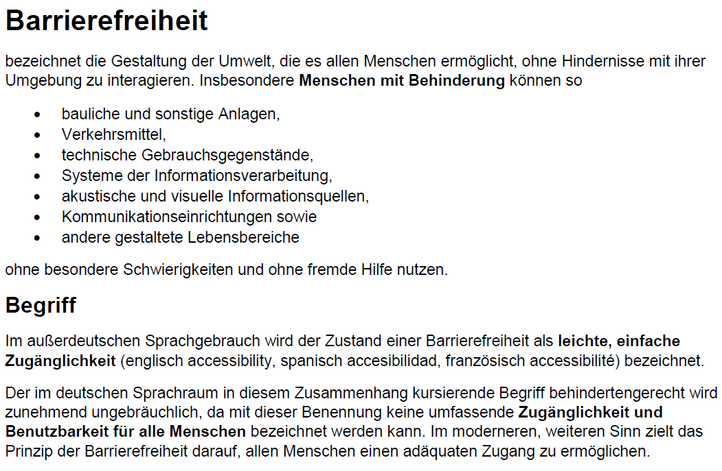 Ein Beispieltext mit inhaltlicher Strukturierung in Form von Überschriften und Listen sowie Hervorhebungen im Fließtext