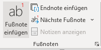 Fußnote einfügen im Reiter Verweise im Word-Menü