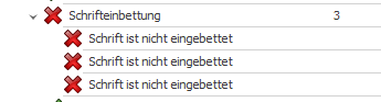 PAC-Detail-Bericht: Unter Schrifteinbettung steht Schrift ist nicht eingebettet.